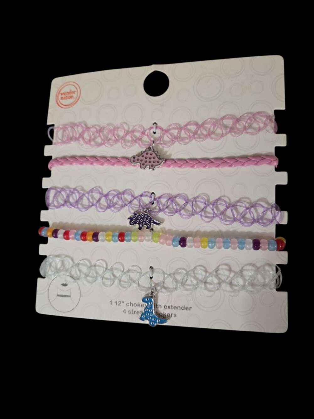 Wonder Nation Girls' Dinosaur Charm Choker Set – 5 Stretch Styles